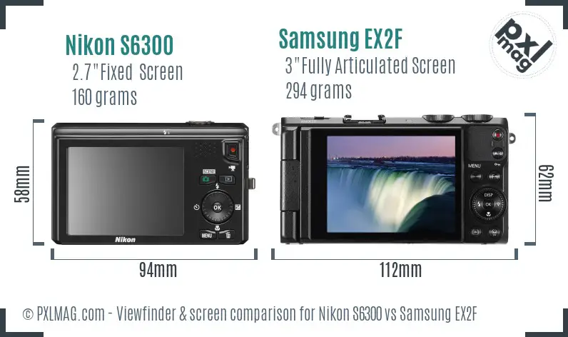 Nikon S6300 vs Samsung EX2F Screen and Viewfinder comparison