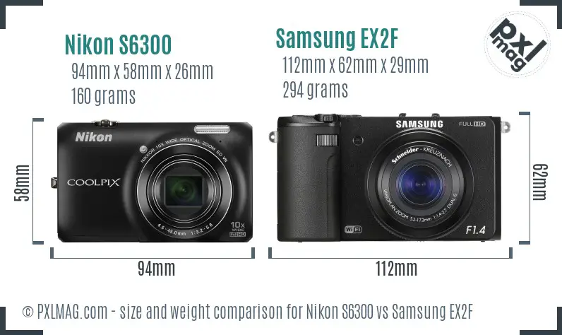 Nikon S6300 vs Samsung EX2F size comparison