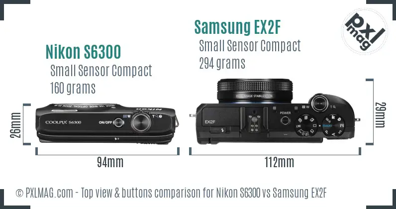 Nikon S6300 vs Samsung EX2F top view buttons comparison