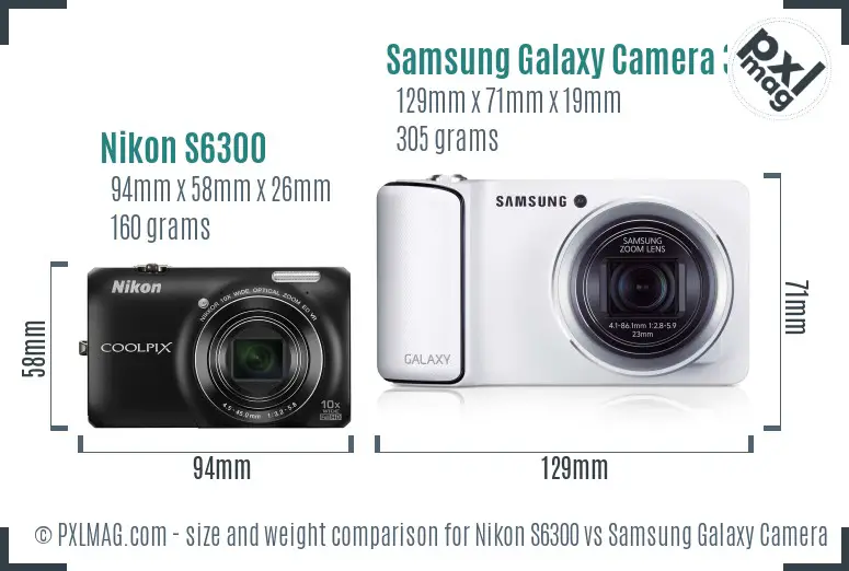 Nikon S6300 vs Samsung Galaxy Camera 3G size comparison
