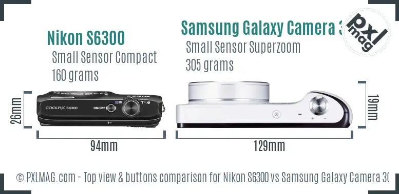 Nikon S6300 vs Samsung Galaxy Camera 3G top view buttons comparison