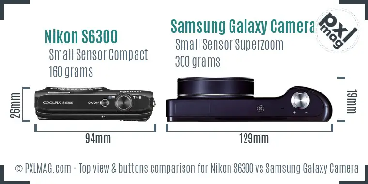 Nikon S6300 vs Samsung Galaxy Camera top view buttons comparison Nikon S6300 vs Samsung Galaxy Camera top view buttons comparison