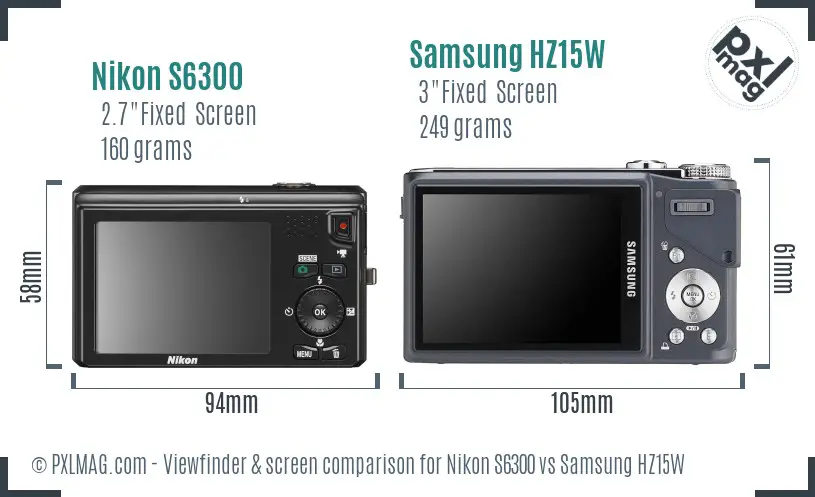Nikon S6300 vs Samsung HZ15W Screen and Viewfinder comparison