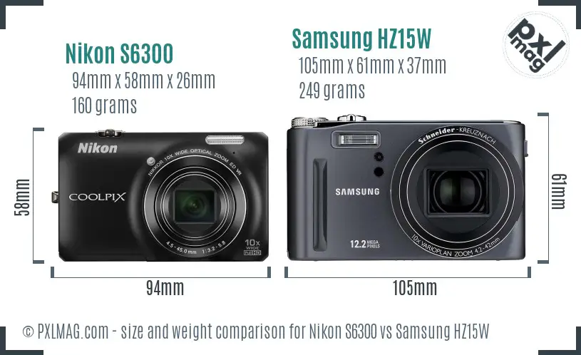 Nikon S6300 vs Samsung HZ15W size comparison