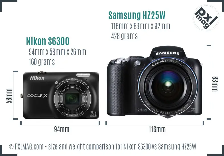 Nikon S6300 vs Samsung HZ25W size comparison