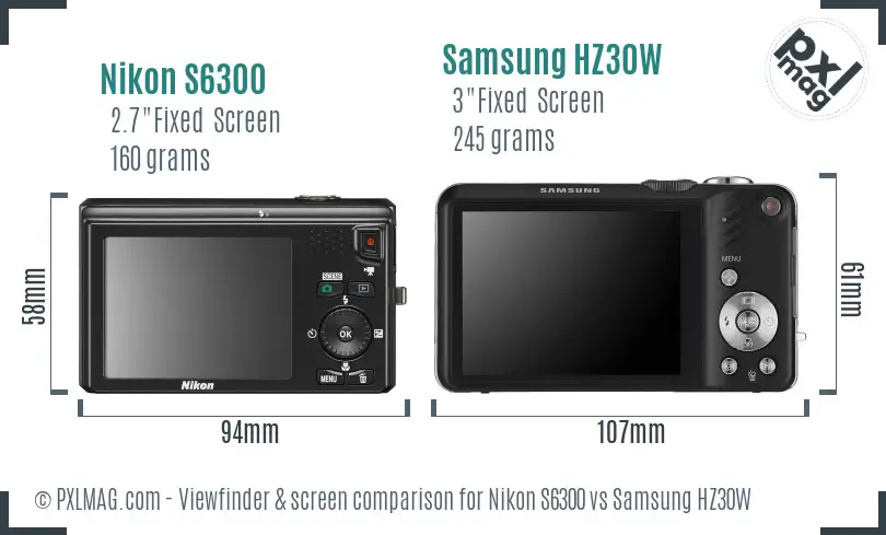 Nikon S6300 vs Samsung HZ30W Screen and Viewfinder comparison