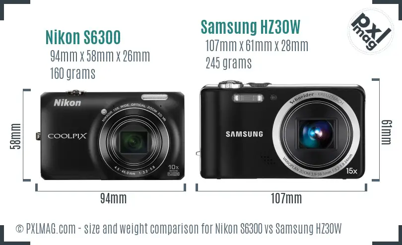 Nikon S6300 vs Samsung HZ30W size comparison