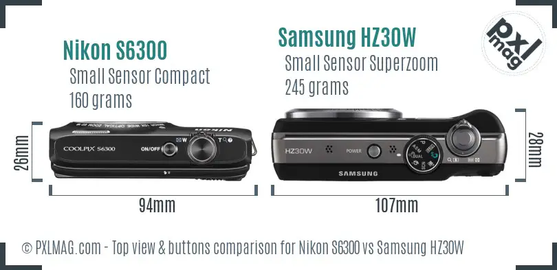 Nikon S6300 vs Samsung HZ30W top view buttons comparison