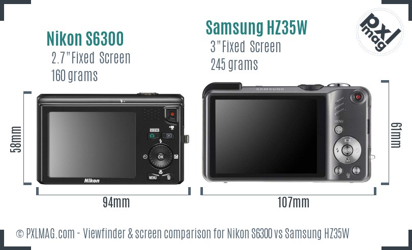 Nikon S6300 vs Samsung HZ35W Screen and Viewfinder comparison