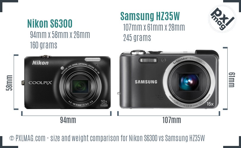 Nikon S6300 vs Samsung HZ35W size comparison