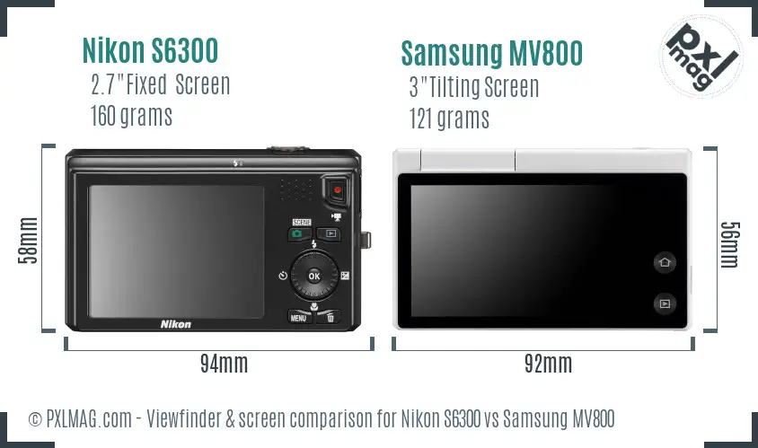 Nikon S6300 vs Samsung MV800 Screen and Viewfinder comparison