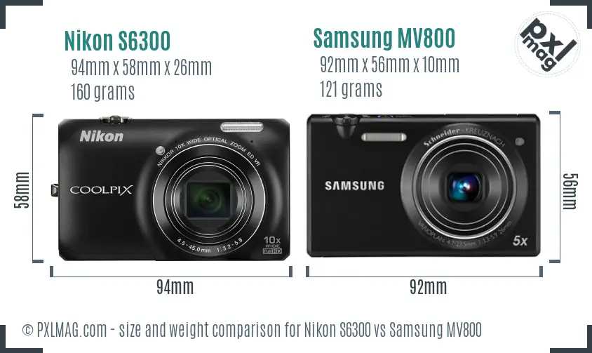 Nikon S6300 vs Samsung MV800 size comparison