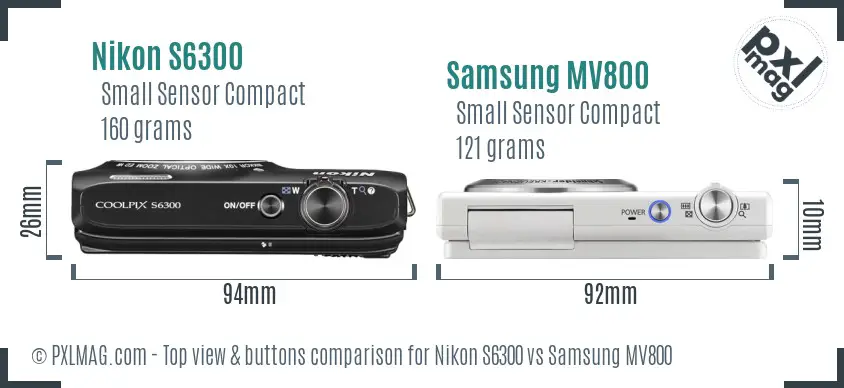 Nikon S6300 vs Samsung MV800 top view buttons comparison