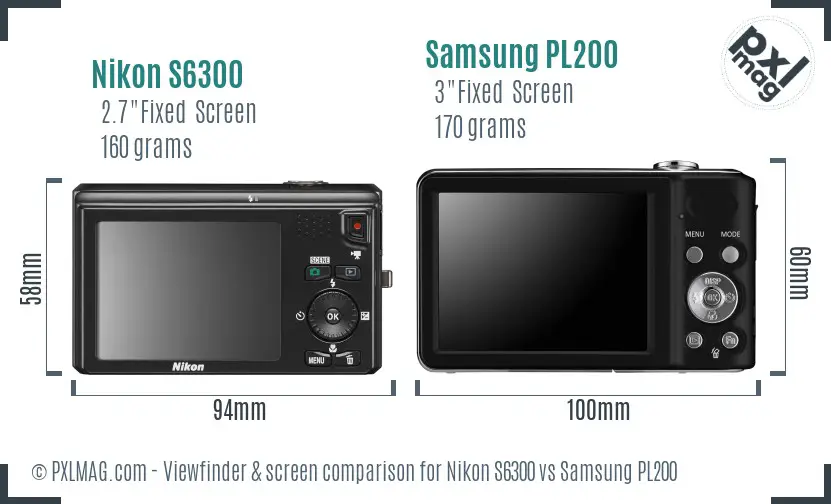 Nikon S6300 vs Samsung PL200 Screen and Viewfinder comparison