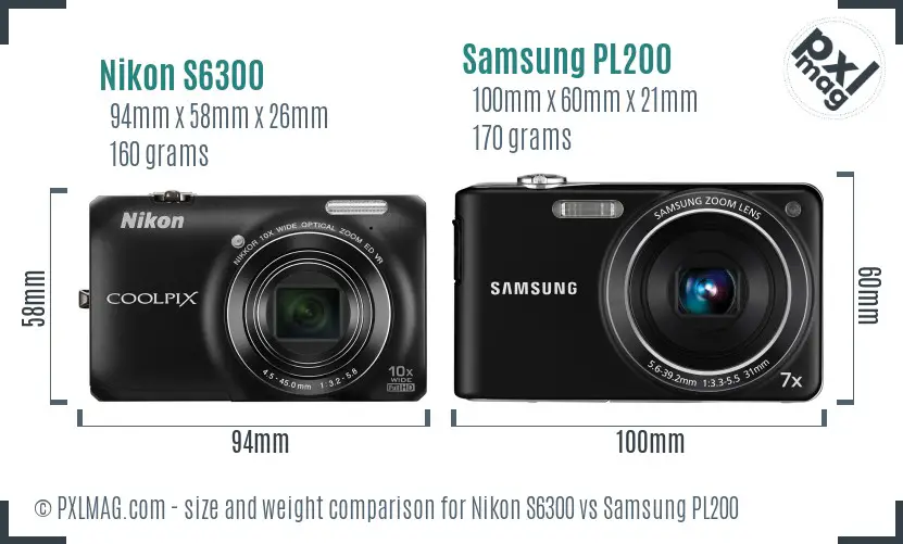 Nikon S6300 vs Samsung PL200 size comparison