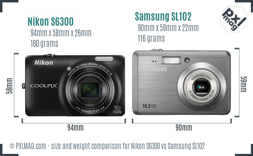 Nikon S6300 vs Samsung SL102 size comparison Nikon S6300 vs Samsung SL102 size comparison