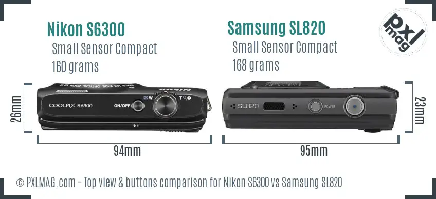 Nikon S6300 vs Samsung SL820 top view buttons comparison