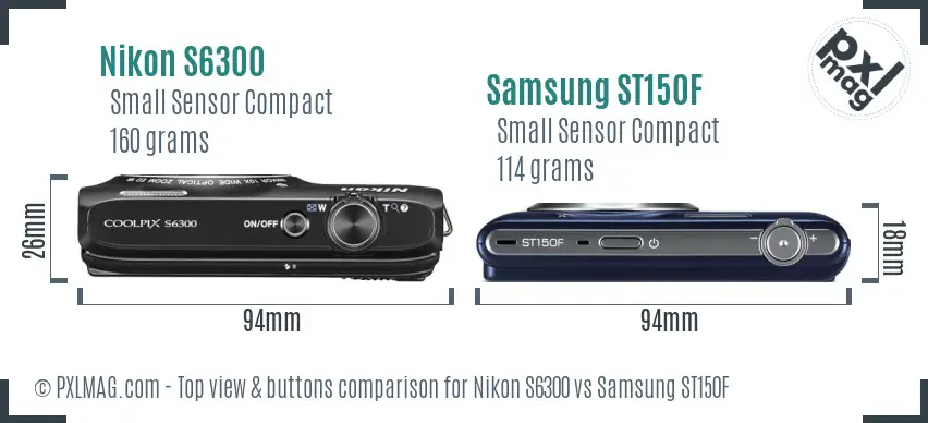 Nikon S6300 vs Samsung ST150F top view buttons comparison Nikon S6300 vs Samsung ST150F top view buttons comparison