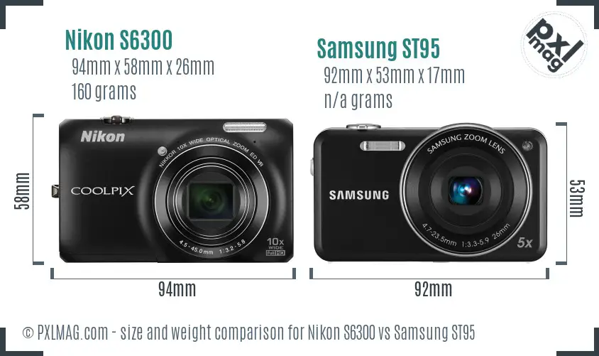 Nikon S6300 vs Samsung ST95 size comparison