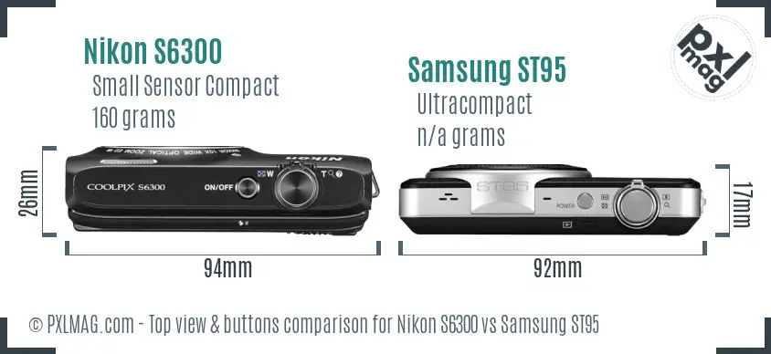 Nikon S6300 vs Samsung ST95 top view buttons comparison