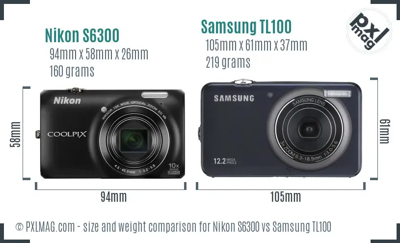 Nikon S6300 vs Samsung TL100 size comparison