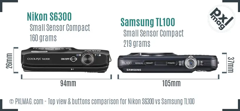 Nikon S6300 vs Samsung TL100 top view buttons comparison
