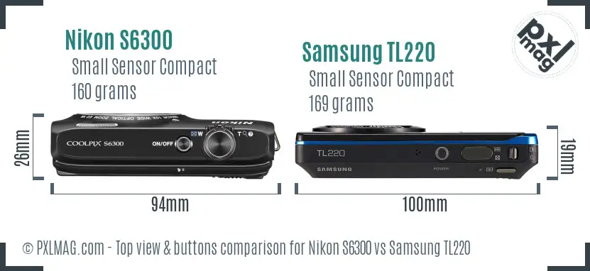 Nikon S6300 vs Samsung TL220 top view buttons comparison