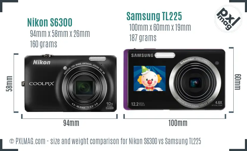 Nikon S6300 vs Samsung TL225 size comparison