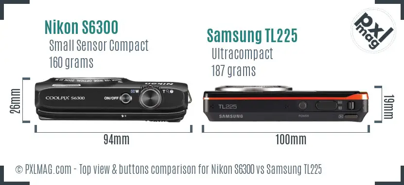 Nikon S6300 vs Samsung TL225 top view buttons comparison