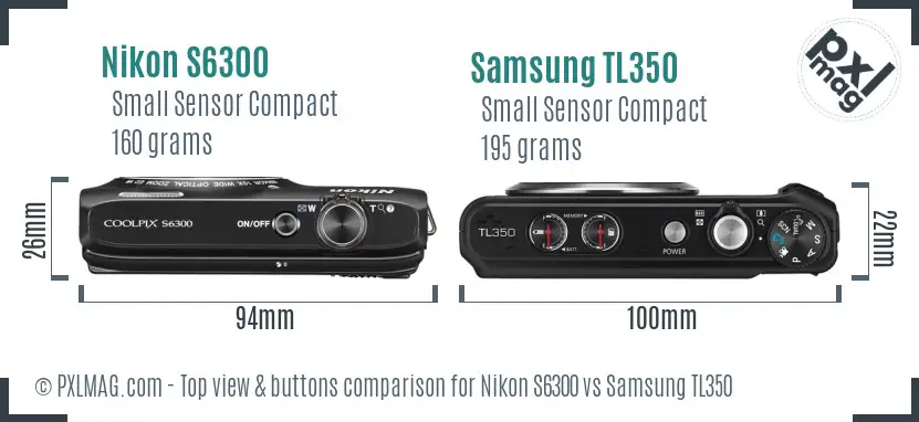Nikon S6300 vs Samsung TL350 top view buttons comparison