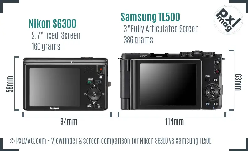Nikon S6300 vs Samsung TL500 Screen and Viewfinder comparison