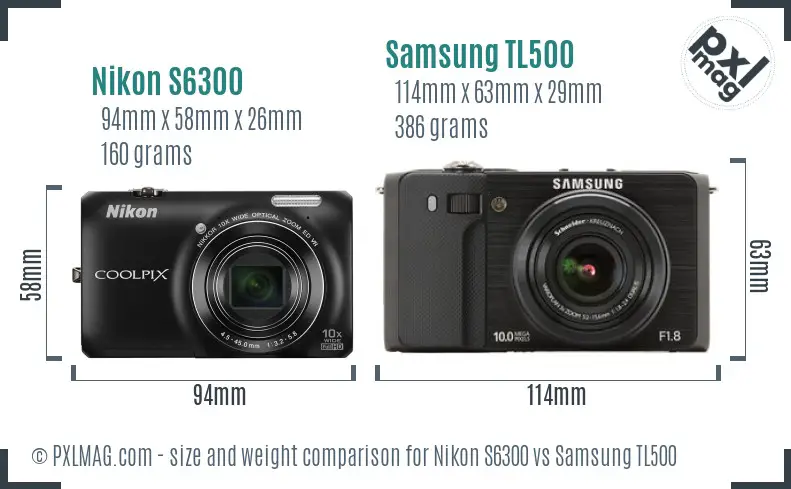 Nikon S6300 vs Samsung TL500 size comparison