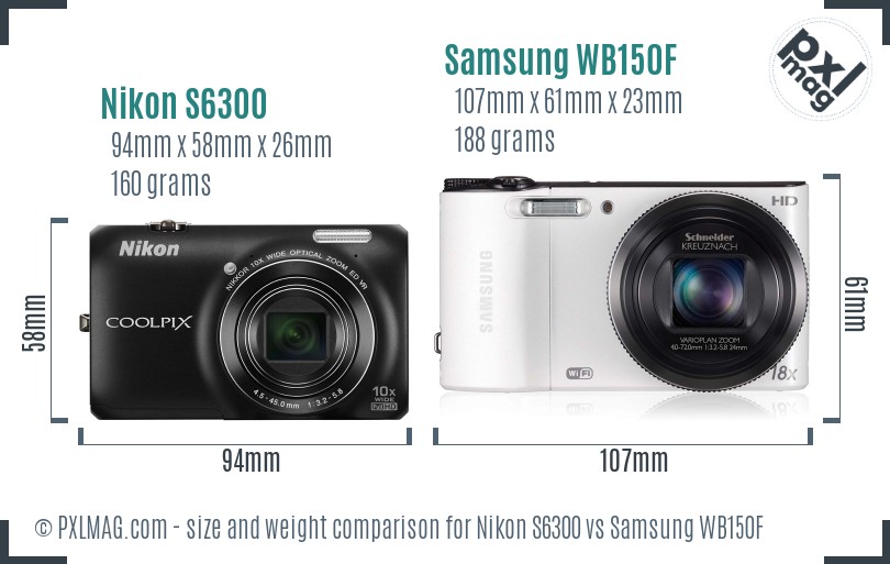 Nikon S6300 vs Samsung WB150F size comparison