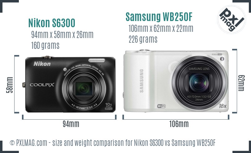 Nikon S6300 vs Samsung WB250F size comparison Nikon S6300 vs Samsung WB250F size comparison