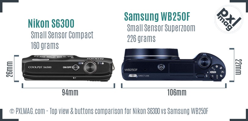 Nikon S6300 vs Samsung WB250F top view buttons comparison