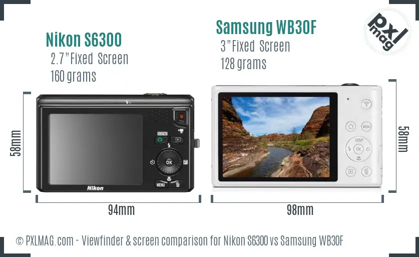 Nikon S6300 vs Samsung WB30F Screen and Viewfinder comparison