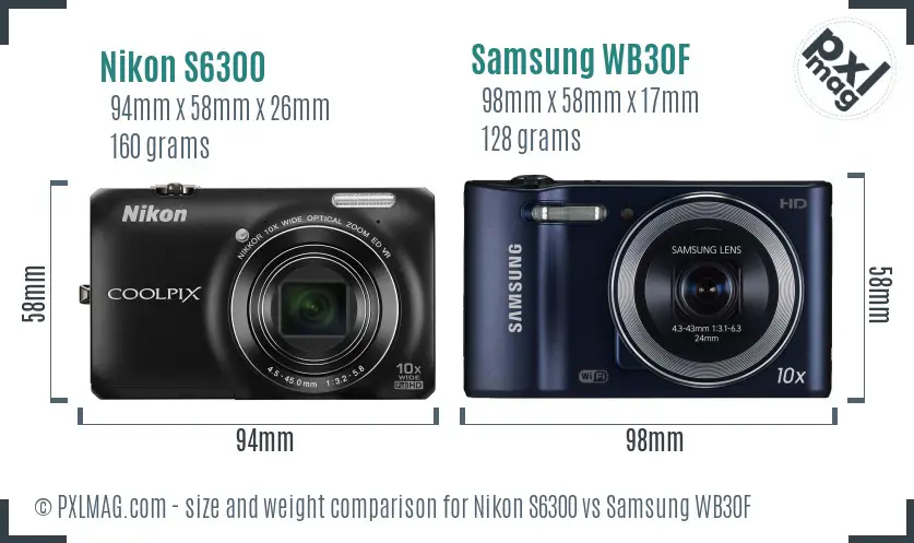 Nikon S6300 vs Samsung WB30F size comparison