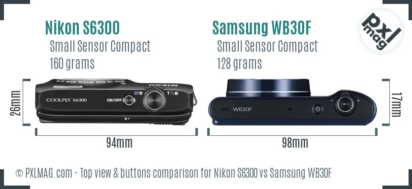 Nikon S6300 vs Samsung WB30F top view buttons comparison