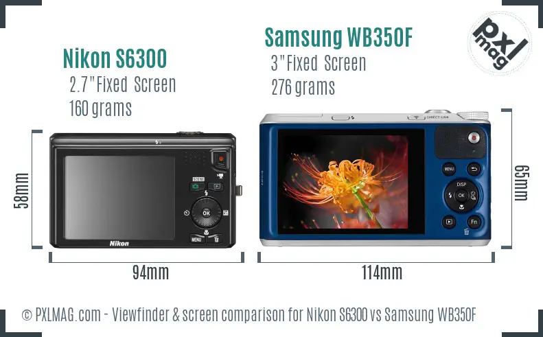 Nikon S6300 vs Samsung WB350F Screen and Viewfinder comparison