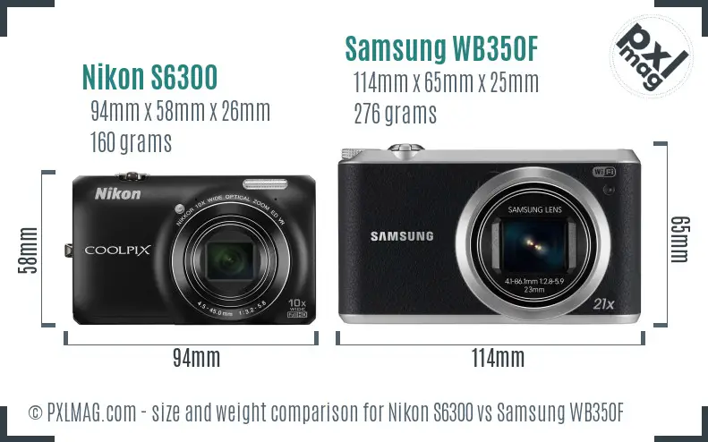 Nikon S6300 vs Samsung WB350F size comparison