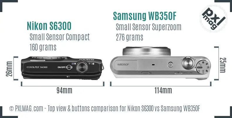 Nikon S6300 vs Samsung WB350F top view buttons comparison