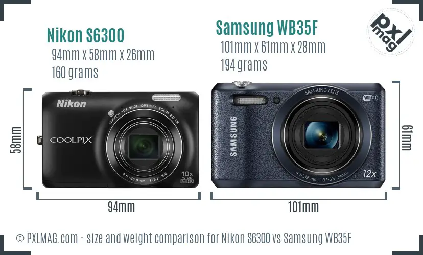 Nikon S6300 vs Samsung WB35F size comparison