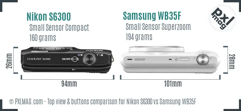 Nikon S6300 vs Samsung WB35F top view buttons comparison
