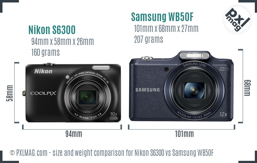 Nikon S6300 vs Samsung WB50F size comparison