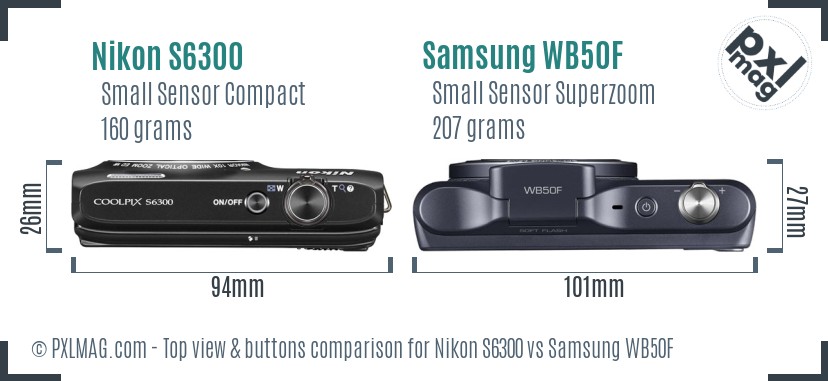 Nikon S6300 vs Samsung WB50F top view buttons comparison