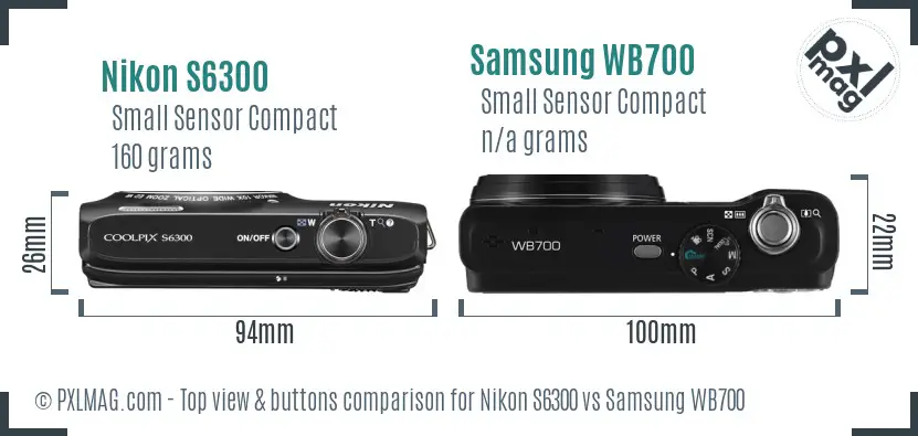 Nikon S6300 vs Samsung WB700 top view buttons comparison