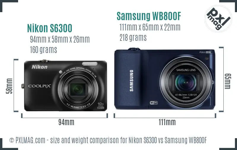 Nikon S6300 vs Samsung WB800F size comparison