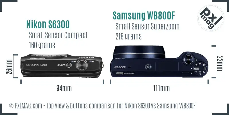 Nikon S6300 vs Samsung WB800F top view buttons comparison