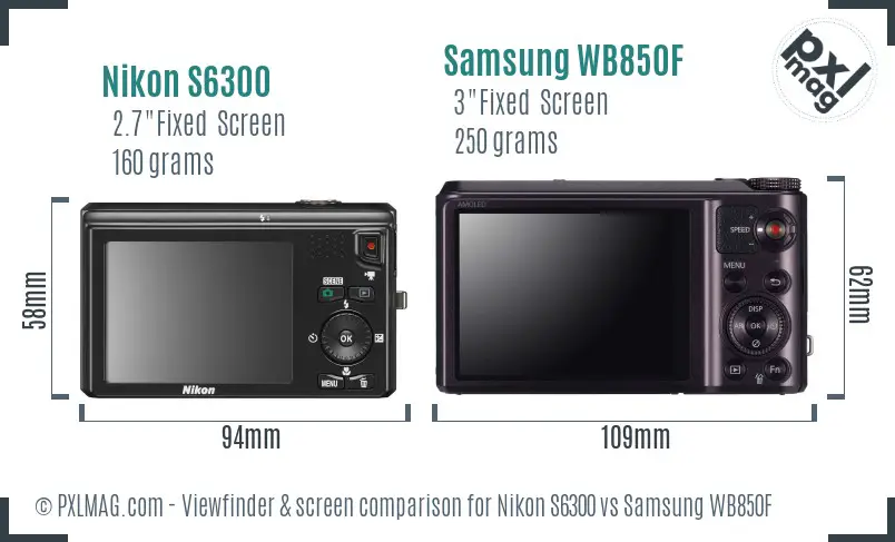 Nikon S6300 vs Samsung WB850F Screen and Viewfinder comparison
