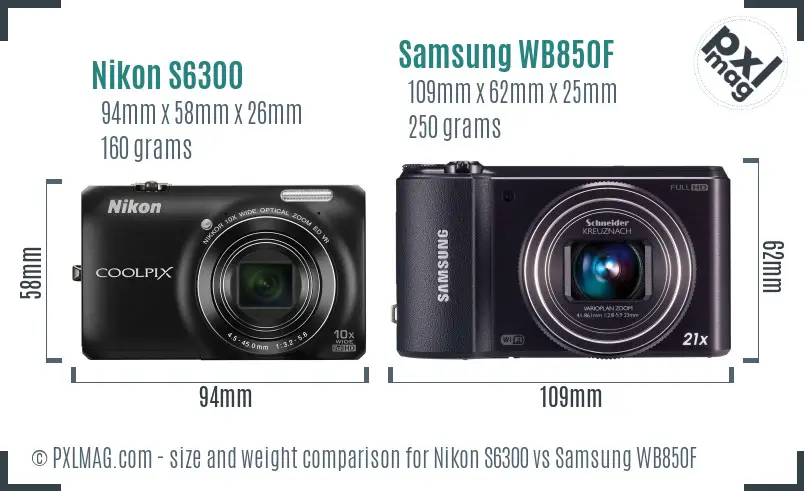 Nikon S6300 vs Samsung WB850F size comparison